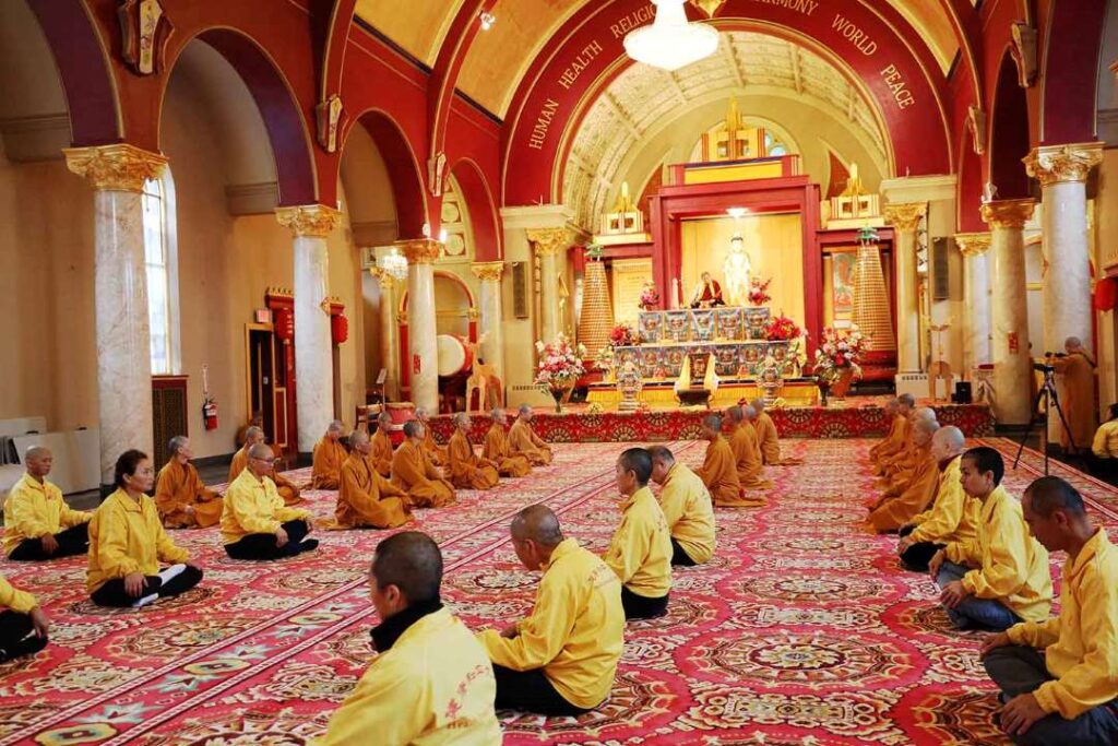 Holy Master Ziguang Shang Shi delivers a speech at the Goddess of Mercy Temple